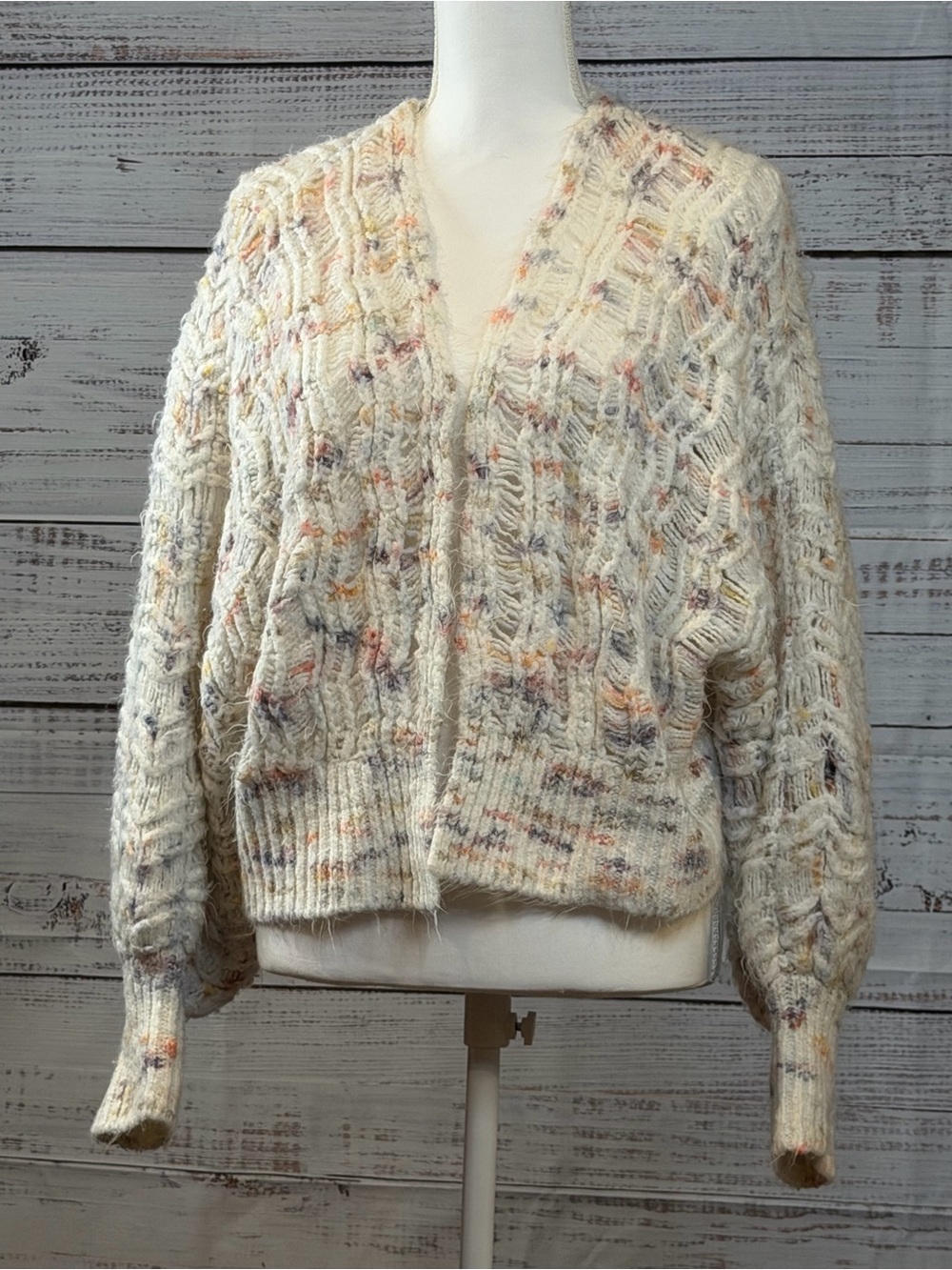 Urban Outfitters Cream Cable Knit Cardigan with Multicolor Flecks